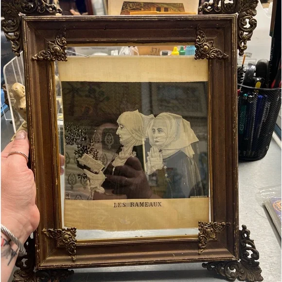 Rare antique French framed silk artwork embroidered artist signed collectible - Picture 14 of 14